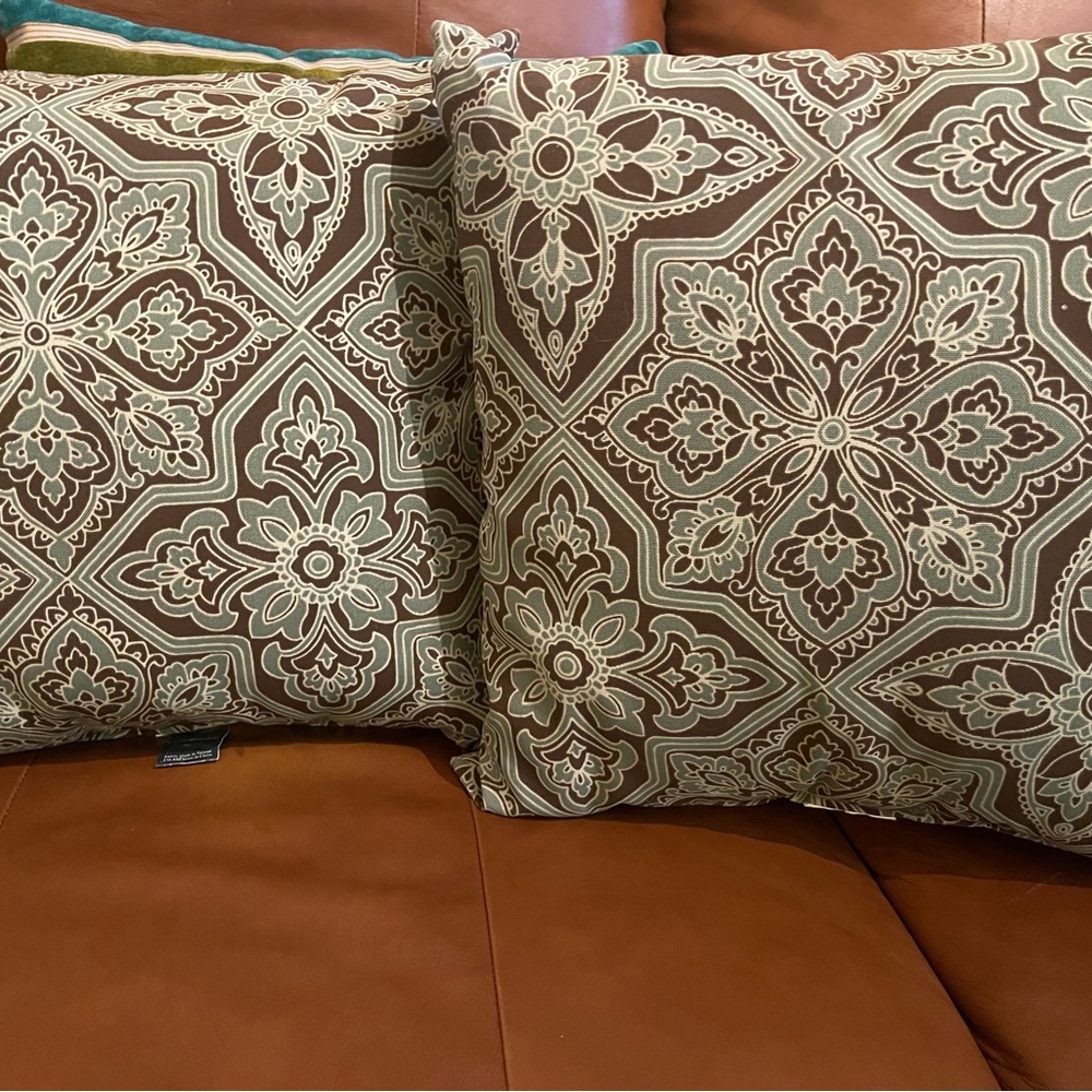 Croft & Barrow Brown and Cream Accent Pillows with Medallion Design, 17”